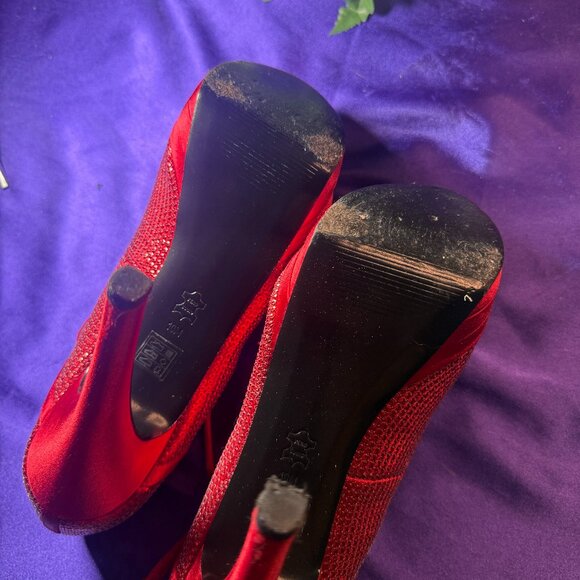 📌Michael Adelia Red Sparkle 5" High Heel Open Toe Pumps w/Straps  Worn Once 10M - Picture 8 of 15